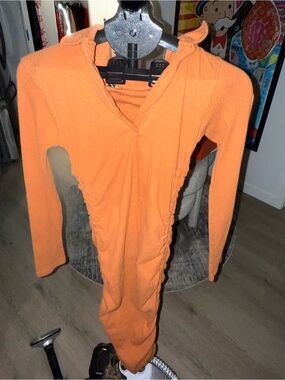 Missguided Rust Ribbed Hooded Bodycon Dress